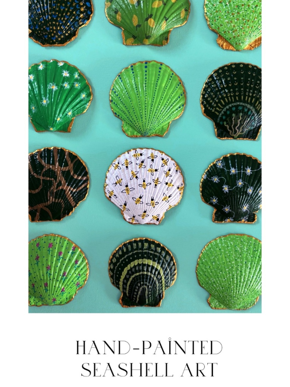 She Shells Art - Hand Painted Seashell Art - Emerald Lemon Bay
